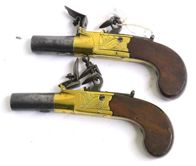 Lot 378 - A Pair of 19th Century Flintlock Pocket Pistols by Green & Pickslan, each with 4cm turn-off...