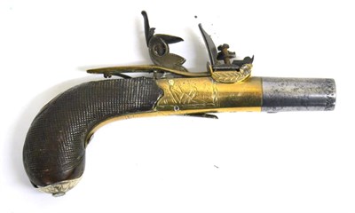 Lot 381 - An Early 19th Century Flintlock Pocket Pistol, the 4cm turn-off steel barrel with Birmingham...