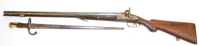 Lot 393 - A 19th Century Double Barrel Percussion Sporting Gun, wuith 70.5cm steel barrels, foliate...