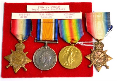 Lot 34 - A First World War Trio, awarded to 13864 PTE. J. GORMAN. R.S.FUS., comprising 1914-15 Star, British