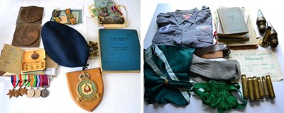 Lot 40 - Medals and Related Militaria, including: two First World War Memorial plaques, one to James...