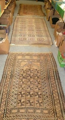 Lot 815 - Balouch Prayer Rug, Afghan/Persian Frontier, 145cm by 94cm; and Two Other Rugs (3) (a/f)