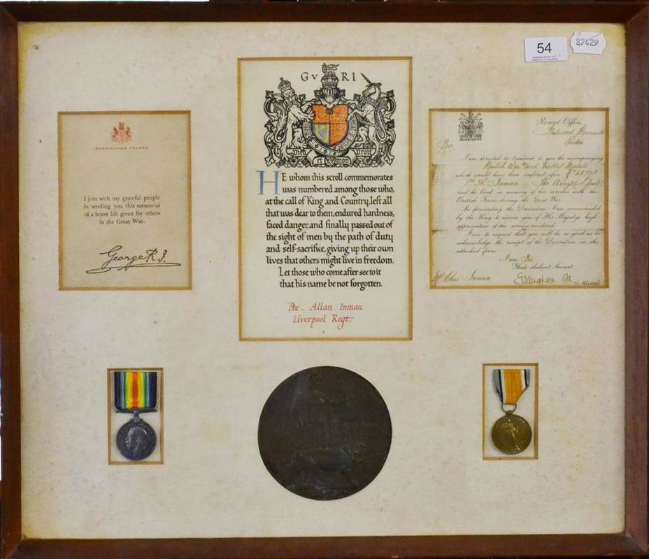 Lot 54 - A First World War Memorial Plaque and Pair, comprising British War Medal and Victory Medal,...