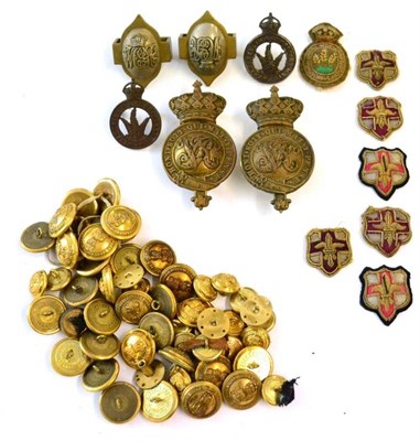 Lot 87 - The Westmorland & Cumberland Yeomanry:- two pairs of brass harness mounts, a pair of bronze...