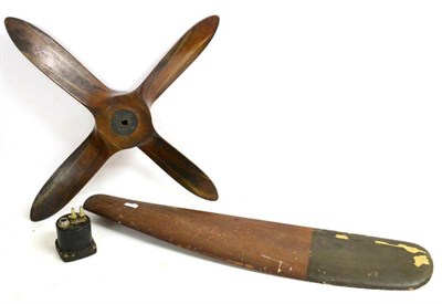 Lot 111 - A Four Blade Laminate Wood Propeller, stamped trademark and CF20, 80 cm wide; another propeller...