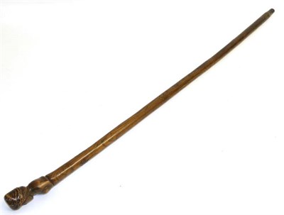 Lot 114 - A First World War British Wooden Trench Art Cane, the handle carved as a naked woman, above cursive