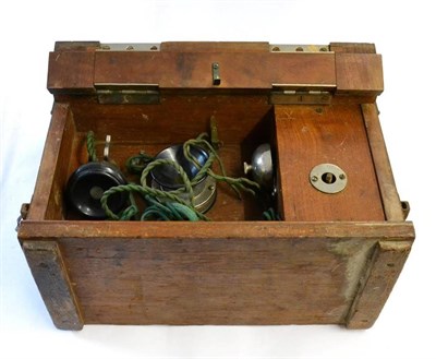 Lot 118 - An Early 20th Century Mahogany-Cased Field Telephone, 34 cm wide