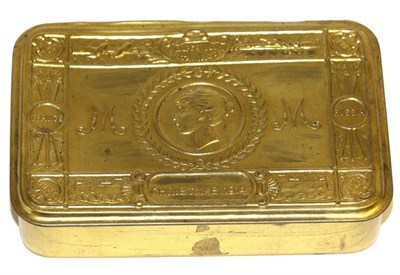 Lot 128 - A Princess Mary 1914 Christmas Tin, with contents comprising a packet of cigarettes, a packet...