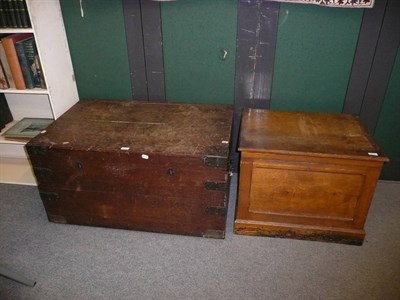 Lot 824 - A Victorian Silver Chest with carrying handles and an oak chest with iron straps (2)