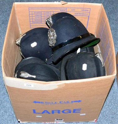 Lot 169 - Ten Various Police Custodian Coxcomb Helmets, with badges to Gwent, Merseyside, Cleveland (2),...