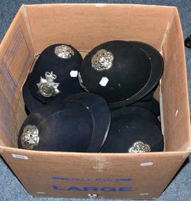 Lot 170 - Ten Various Police Custodian Rose Top Helmets, with badges to Birmingham City, UKAEA (United...