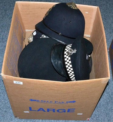 Lot 171 - Three Police Custodian Rose Top Helmets, with badges to Cardiff Police, West Midlands and...