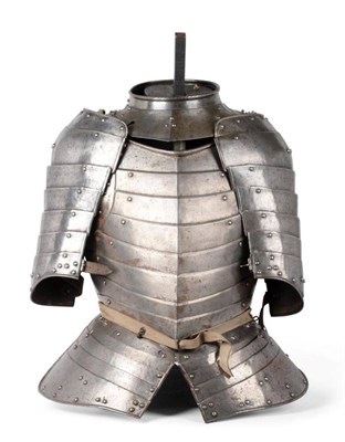 Lot 180 - A 17th Century Half Suit of Armour, comprising gorget, cuirass of eight articulated lames, back...