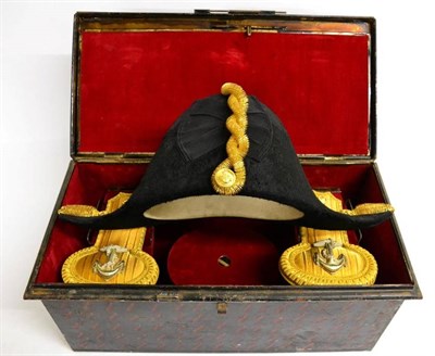 Lot 195 - An Early 20th Century Royal Navy Sub-Lieutenant's Epaulettes, Bicorn Hat and Sword Belt, by...