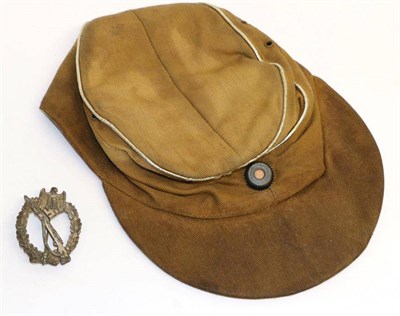 Lot 234 - A German Third Reich Officer's Tropical Field Cap, in khaki cotton twill with silver piping,...