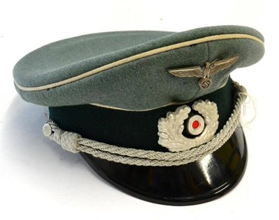 Lot 237 - A German Third Reich Infantry Officer's Visor Cap, in blue/grey wool and rayon blend, dark...