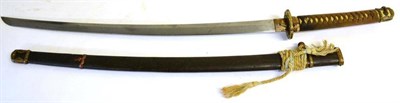 Lot 252 - A Second World War Japanese Katana, the 69 cm machine made blade with signed tang, one piece copper