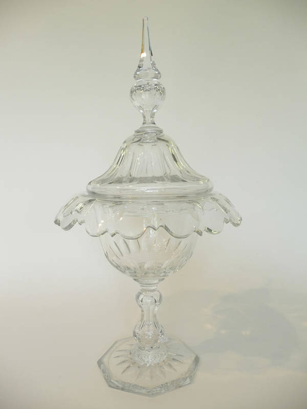 Lot 5 - A Slice Cut Pedestal Cup and Cover, Victorian, circa 1840-50, the bell shape cover with vase...