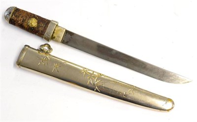 Lot 263 - A 19th Century Japanese Tanto, with 18cm blade, one piece white metal habaki, the lacquered...