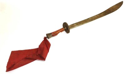 Lot 265 - A Chinese Dao Sword, with 65cm broad curved single edge steel blade, oval lipped guard, red stained