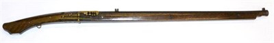 Lot 270 - An Early 19th Century Japanese Matchlock Teppo, the 85cm swamped octagonal barrel inlaid with a mon