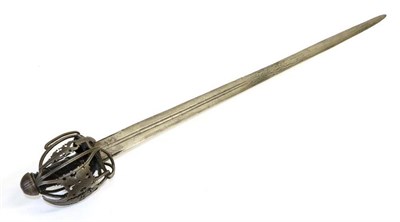 Lot 276 - A Replica Scottish Basket Hilt Broadsword, the 91cm  twin-fullered, double edge blade stamped...