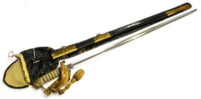 Lot 302 - An Early 20th Century Royal Indian Marine Officer's Sword, the 80 cm blade with single part fuller