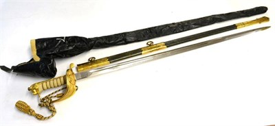 Lot 309 - A George VI Royal Navy Officer's Sword, the 80.5 cm blade with part fuller, etched with Royal...