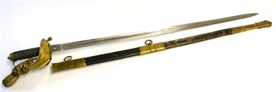 Lot 311 - A Royal Navy Warrant Officer's Sword, the 80 cm blade with single part fuller, etched with a...