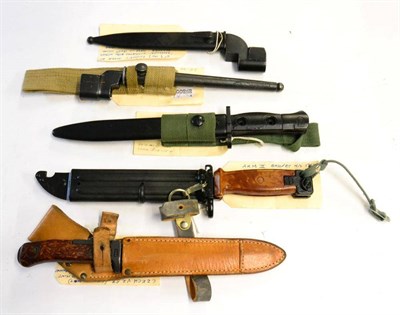 Lot 319 - Five Bayonets, comprising a Czech VZ58 knife bayonet, leather scabbard; a No.4 Mk.II Enfield...