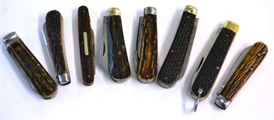 Lot 322 - Eight Various Folding Knives by Sheffield Makers, three with stag horn grip scales, five with...