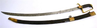 Lot 336 - An Early 19th Century Sabre, with curved, fullered, single edge blade, the angular brass...