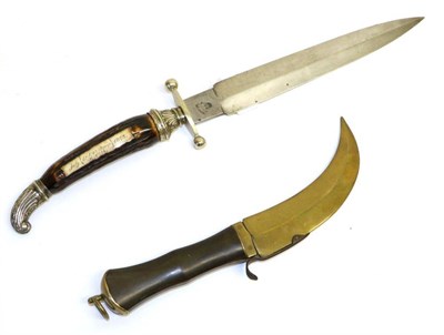 Lot 340 - A Bowie Knife, the 25cm double edge steel blade with raised medial ridge, one side of the...