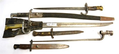 Lot 356 - A Collection of Six Various Bayonets, including a French Mle.66 sabre bayonet, No. K55436, the...