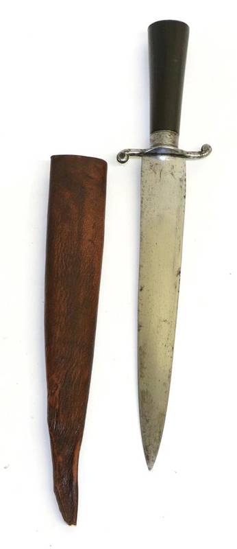 Lot 366 - A Georgian Dagger, with 21.5cm double edge spear point steel blade, steel recurving crossguard...