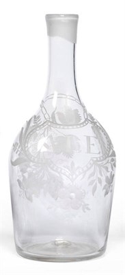 Lot 17 - An Ale Decanter, circa 1770, of mallet shape, the stopper now lacking, wheel engraved with a...