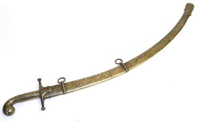 Lot 384 - A Mameluke Sabre, the 74cm single edge curved steel blade with acid etched faux damascened...