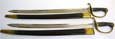 Lot 387 - A Pair of 19th Century Constabulary Hangers, each with a slightly curved, fullered, single edge...