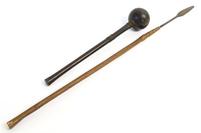 Lot 419 - A Late 19th Century Zulu Knobkerrie, of dark dense hardwood, with large globular head, the...