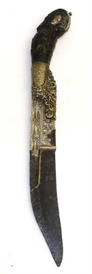 Lot 424 - A 19th Century Ceylonese Pia Ketta, the 19cm single edge clip point blade inlaid with gold...