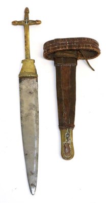 Lot 425 - A Tuareg ";Telek"; Arm Dagger,  with 21cm double edge spear point steel blade, brass cruciform hilt