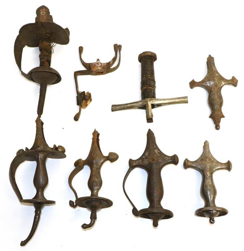 Lot 434 - Eight Various Steel Sword Hilts, one for a Sudanese kaskara, two for Indian feranghi and five...