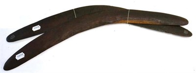 Lot 440 - Two Australian Aboriginal Large War Boomerangs, Darling River region type, each of rich dark...