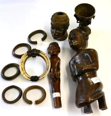 Lot 445 - A Small Collection of Tribal Artefacts, including a Benin small bronze head of a King, an...