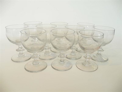 Lot 24 - A Set of Ten Wine Glasses, early 19th century, each with half round bowls on blade knopped...