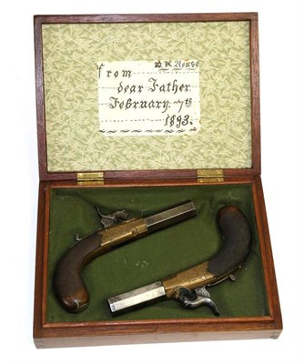 Lot 493 - A Pair of 19th Century Percussion Pocket Pistols, each with 5cm octagonal turn-off steel barrel...