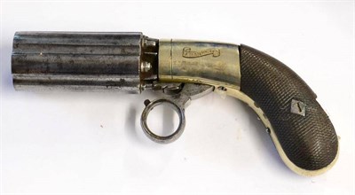 Lot 500 - A 19th Century Six Shot Pepperbox Revolver, the 8cm cylinder with Birmingham proof marks, the...