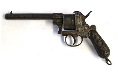 Lot 506 - A 19th Century Continental Pinfire Six Shot Revolver, with 15cm round barrel, foliate engraved...