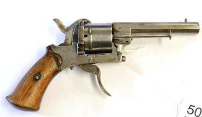 Lot 509 - A 19th Century Belgian Pinfire Revolver, with 8.5cm sighted octagonal barrel, with ejector rod...