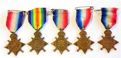 Lot 5 - A First World War 1914 Star, to 6752 S.STH.F.HAYCROFT.18.HRS; and four 1914-15 Stars,...